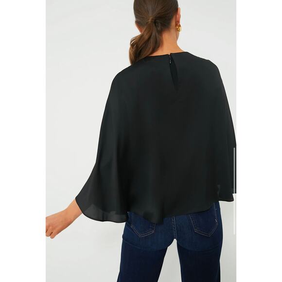 TUCKERNUCK Black Satin Twill Selma Cape Blouse NWT Size Small - Picture 4 of 9